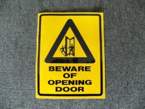 Sticker - Beware of Opening Door (226 x 173mm)